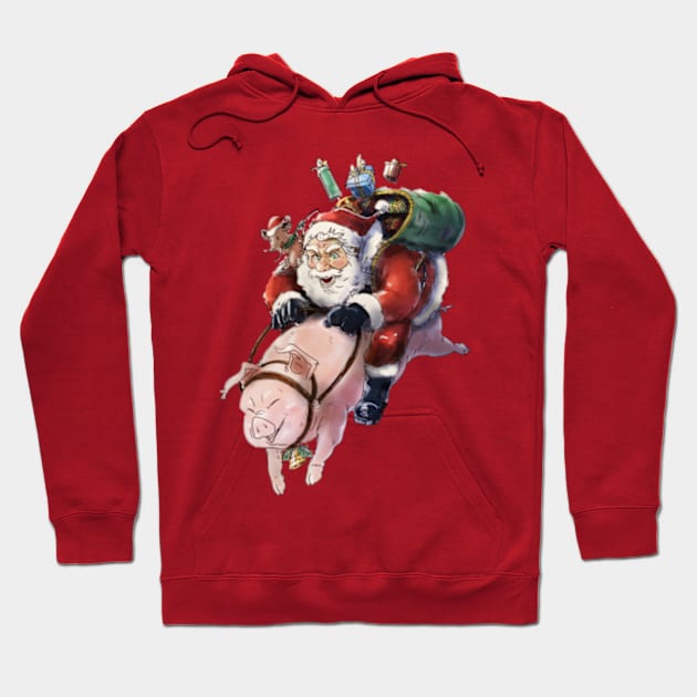 Santa Claus riding on Pig, Christmas Hoodie by Petko121212